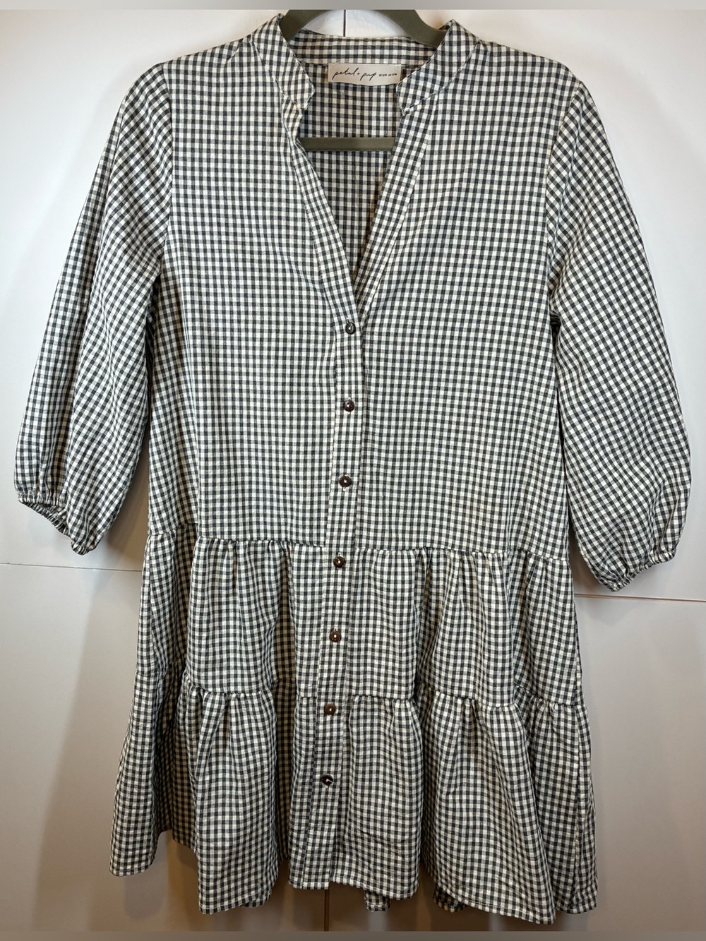 Petal + Pup Gingham Tiered Button Front Mini Dress Size S/M